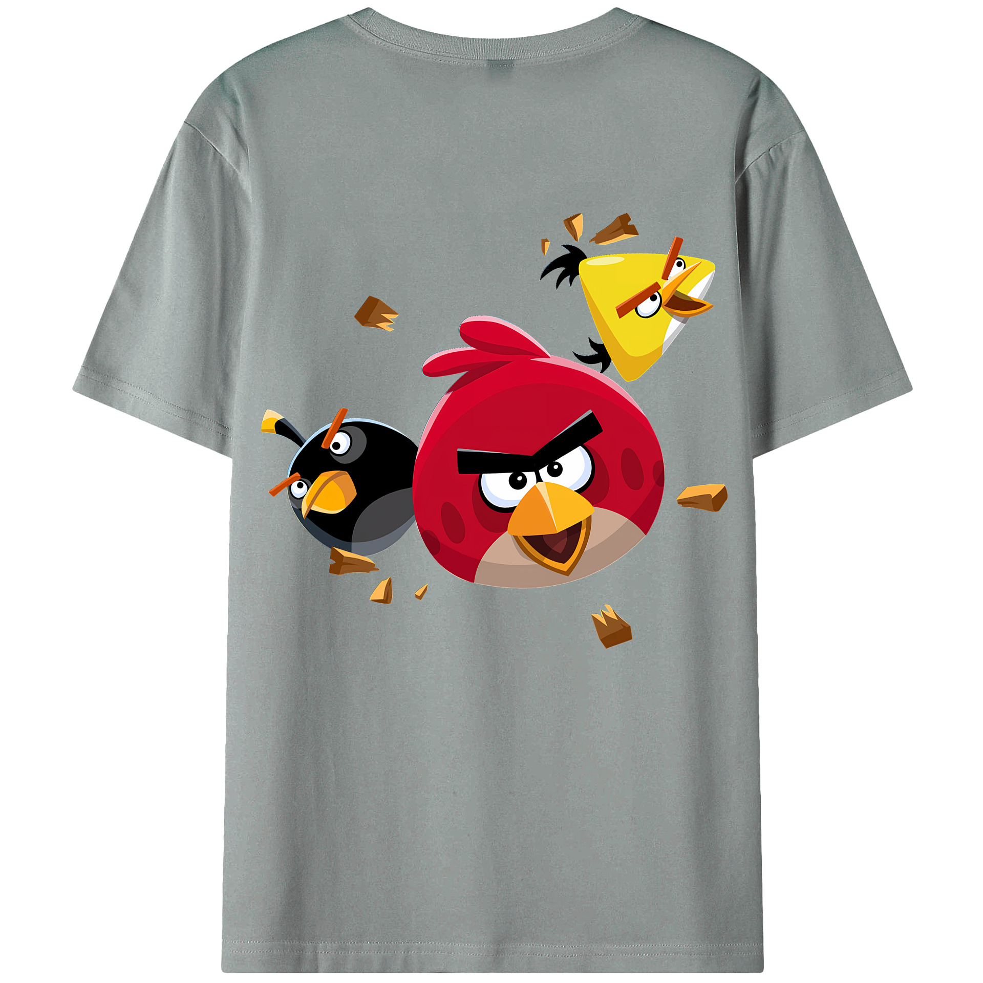 （画像用） Angry Birds アングリーバード 綿100％ メンズ半袖Tシャツ（バックプリント） 通気性